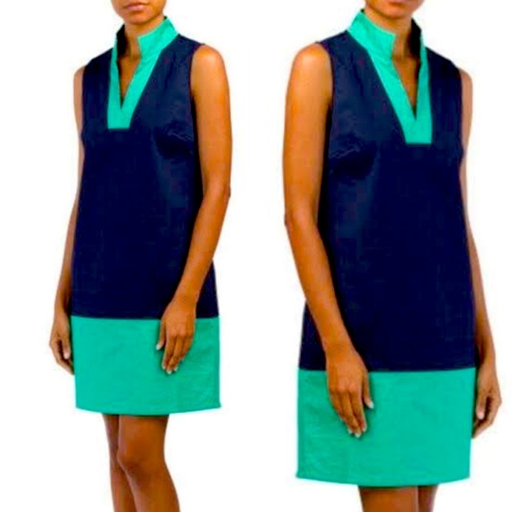 NWT SAIL TO SABLE Sleeveless Navy and Kelly Green Tunic Dress, M0570